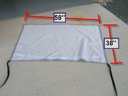 1995 Ford Bronco - Car cover dimensions shown as 58" x 38" on concrete. SuperMotors.net logo visible.