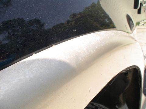 1993 Ford C-350 (Centurion Conversions) - Detail of the two-tone paint scheme on a vehicle's fender, showing the transition between black and silver sections.