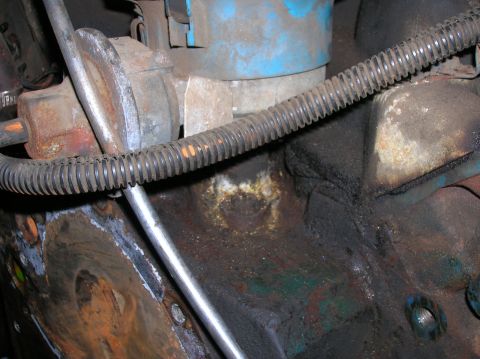 1978 Ford F-250 - Close-up view of an engine block, showing various parts and hoses.