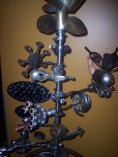 1972 Ford Ranchero - A whimsical sculpture constructed from repurposed mechanical components and found objects.