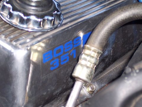 1972 Ford Ranchero - Close-up of an engine part with "BOSS 351" lettering.