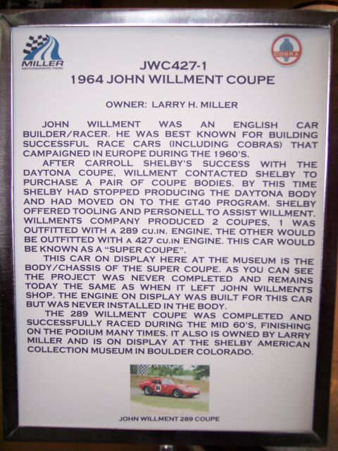 1972 Ford Ranchero - This sign details the history of a 1964 John Willment Coupe and features a photograph of the car.