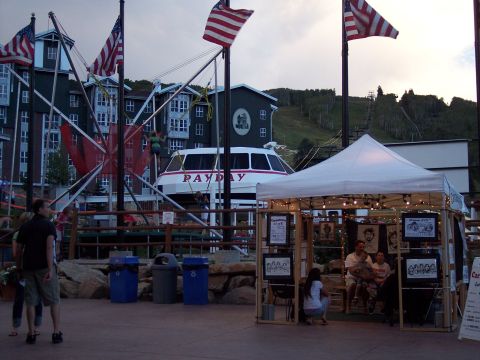 1972 Ford Ranchero - A gondola labeled PAYDAY is visible at a ski resort with a bungee trampoline attraction in the foreground.