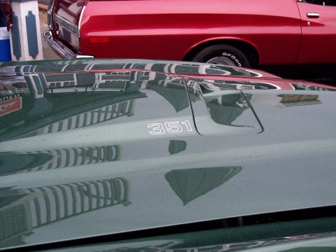 1972 Ford Ranchero - Hood scoop detail on a 1972 Ford Ranchero, showing the 351 engine designation.