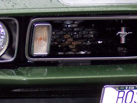 1972 Ford Ranchero - Close-up of a 1971 Ford Mustang Mach 1 grille, showing the iconic running horse emblem.