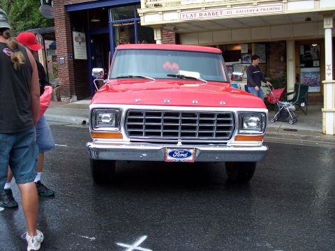 1972 Ford Ranchero - This red Ford truck's grille and headlight design suggest a 1970s model, not a 1972 Ranchero.