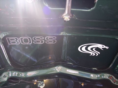 1972 Ford Ranchero - The underhood features a BOSS emblem and a snake logo, suggesting a performance variant.