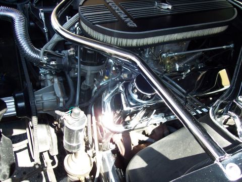 1972 Ford Ranchero - Close-up of a modified engine bay, a Mustang air cleaner and chrome components.