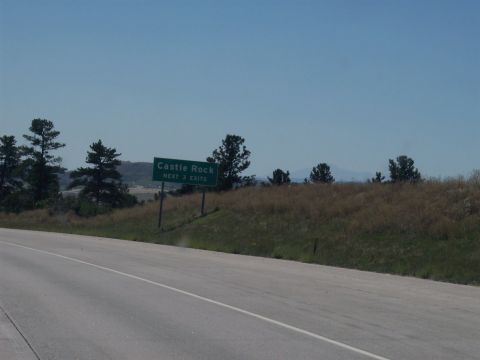 1972 Ford Ranchero - Sign for Castle Rock, Colorado, visible from the highway.