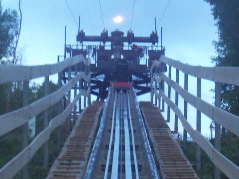 1972 Ford Ranchero - View from the bottom of a roller coaster track as it climbs upwards.