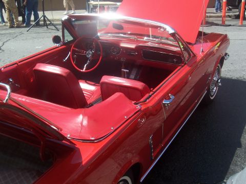 1972 Ford Ranchero - 1965 Ford Mustang convertible interior and side view with hood open.