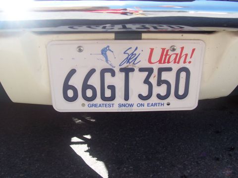 1972 Ford Ranchero - A Utah license plate with the number 66GT350 is affixed to the rear of a vehicle.