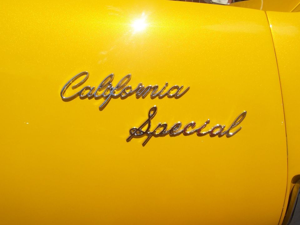 Yellow car with chrome 'California Special' script on the side