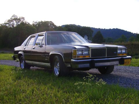 1982 Ford LTD Crown Victoria - A 1982 Ford Crown Victoria LTD sits parked on a gravel road with a grassy embankment and trees in the background.