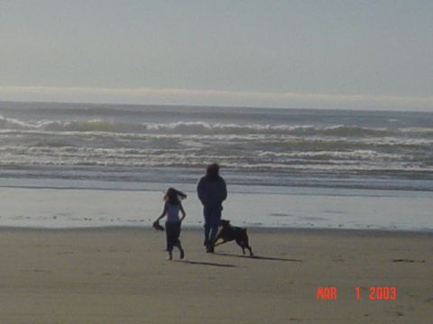 1989 Ford Bronco - Me, the dog, and Cariann checking the waves