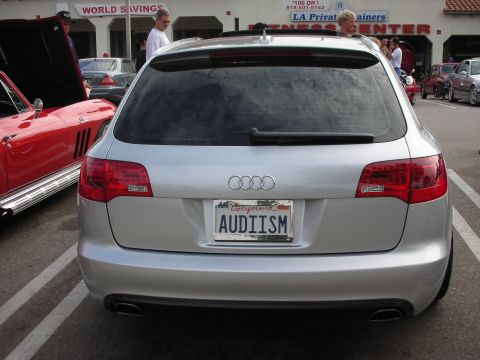 1998 Ford Crown Victoria - Rear view of a silver Audi wagon at a car meet, parked next to a red classic car.
