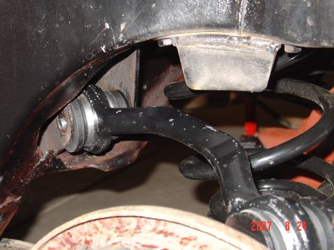 1973 Ford Ranchero - here is a boo boo. notice the controle arm is the wrong way. Had to R&R the right way after I noticed it.