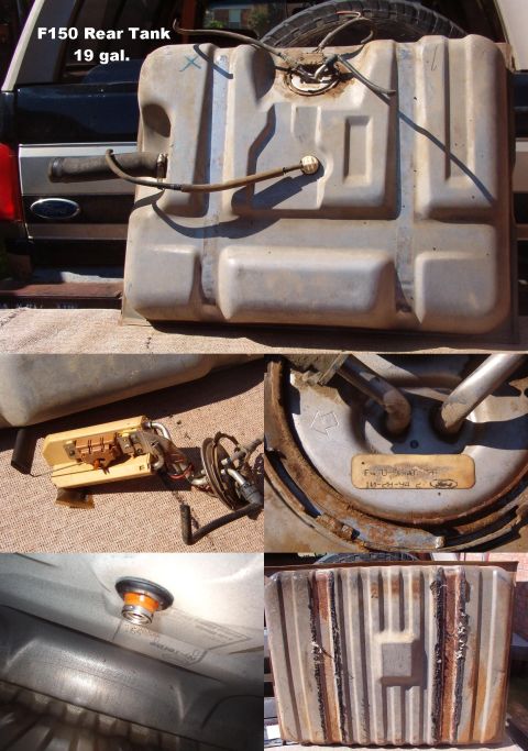 1983 Ford Bronco - SOLD F150 Rear Tank ('90-91) Actual size: 35x27x8" @ 31.5 lbs I cleaned most of the goo off the bottom.