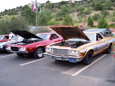 1972 Ford Ranchero - Two classic Ford Rancheros parked side-by-side at a car show.