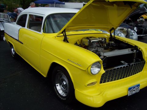 1972 Ford Ranchero - A classic Chevrolet with its hood open at a car show.
