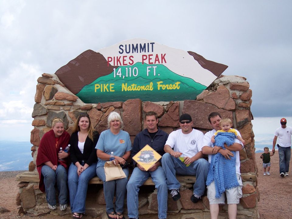 Group at Pikes Peak summit sign