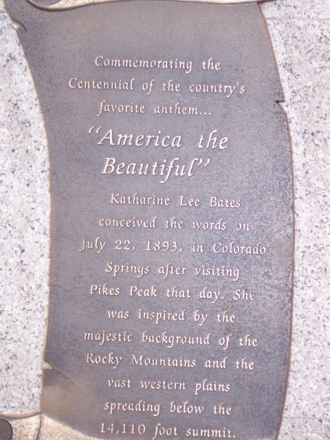 1972 Ford Ranchero - This plaque details the inspiration behind the song 'America the Beautiful', written in Colorado Springs in 1893.