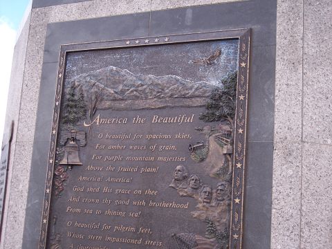 1972 Ford Ranchero - A bronze plaque features the lyrics to 'America the Beautiful' and patriotic imagery.
