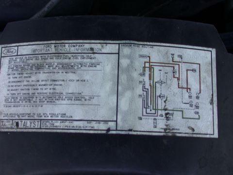 1987 Lincoln Town Car - This sticker shows vacuum hose routing for a 1987 model year Ford vehicle, likely related to engine emissions control.