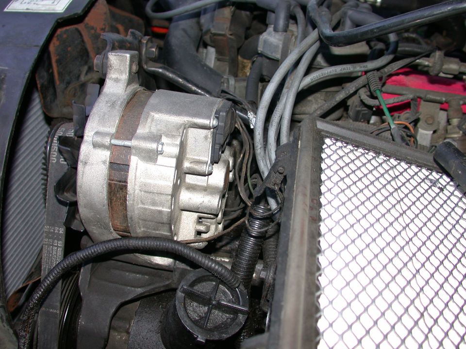 Alternator and engine bay components including air filter housing and wiring