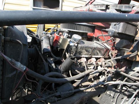 1986 Ford Bronco - Close-up view of a V8 engine bay, showing various components and hoses.