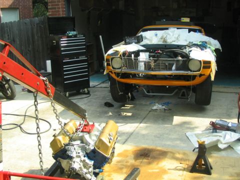 1970 Ford Mustang - In the midst of the engine install trash.