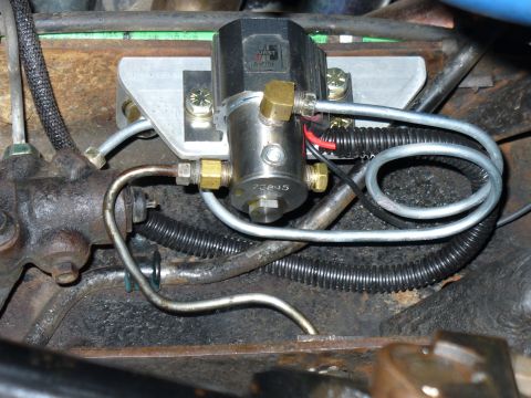 1978 Ford Bronco - Line lock solenoid with associated brake lines and wiring. Part number 72845 is visible on the solenoid.