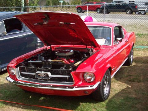 1997 Ford Mustang - This classic Ford Mustang is displayed with its hood open, revealing the engine compartment.