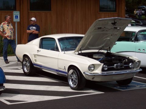 1997 Ford Mustang - Classic 1967 Ford Mustang fastback with its hood open, displaying the engine bay.
