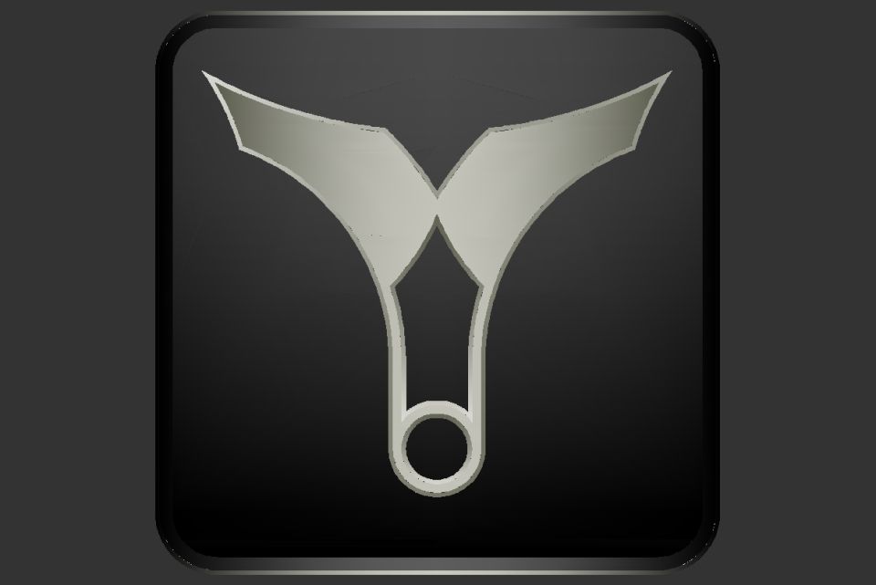 Silver zipper logo on black background