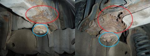 1992 Ford Bronco - this picture is of the left and right hand side of the front quarter pannel mounts on the frame. as you can see they are really rusted out,…