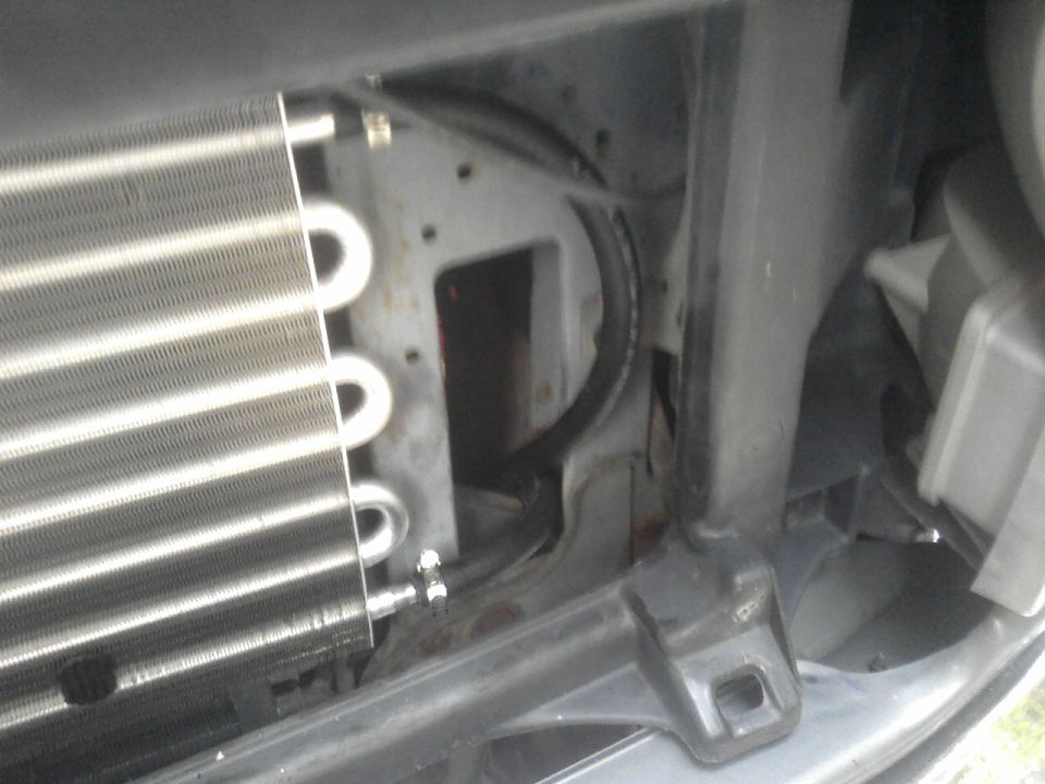radiator fins and part of a black fan shroud