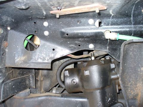 1978 Ford Bronco - Close-up of the steering gear box and frame components on a 1978 Ford Bronco.