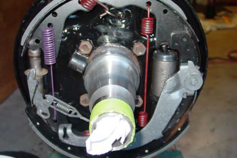 1993 Ford Bronco - This photo shows a close-up view of a vehicle's brake drum assembly, highlighting the brake shoes and springs.