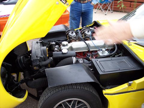 1972 Ford Ranchero - Close-up view of a car's engine bay, showing the engine and surrounding components.