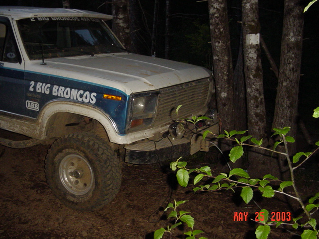 While towing Brandon, Todds bronco got pulled into a tree...More dents