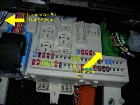 2007 Mazda 3 - This image shows a vehicle's fuse box with various fuses and electrical connectors, including labels for Connector #1 and Connector #3.
