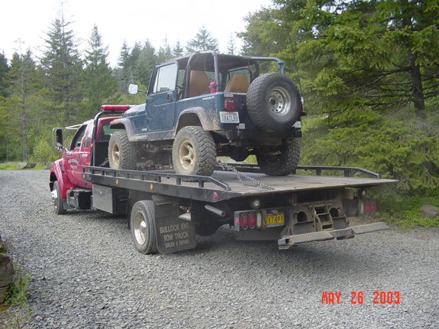 Lauras jeep on the rollback