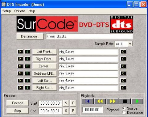 1990 Ford Bronco - The DTS Encoder software displays audio file destinations and encoding options.