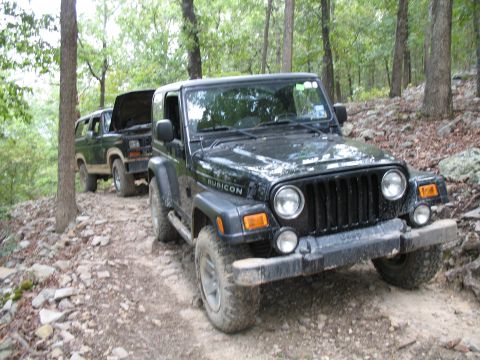 1993 Ford Bronco - The only picture I took of my Rubicon all day. Steve's hood is open because he's lending Hunter his battery for winching duties.