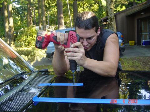 1989 Ford Bronco - That is a big drill for a big hole in my hood