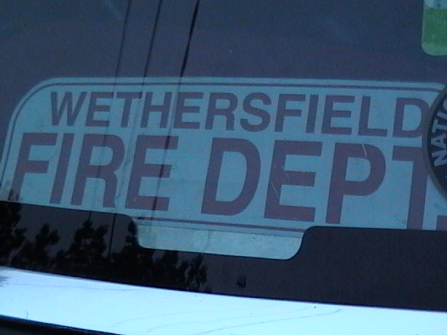 Wethersfield Fire Dept sticker on a vehicle window