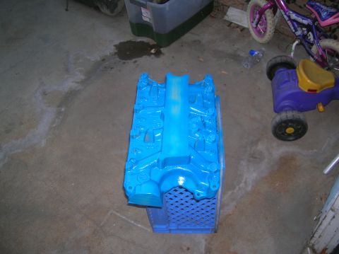 1985 Ford Bronco - lower intake cleaned and painted ford blue.