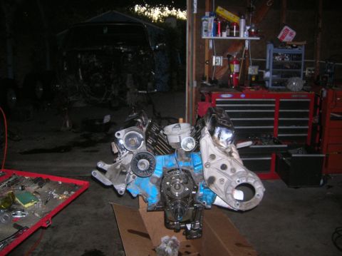 1985 Ford Bronco - test fitting serpentine belt brackets.