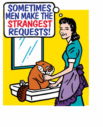 1995 Ford Bronco - An illustration depicts a woman and a monkey, with a speech bubble containing the text "Sometimes men make the strangest requests."